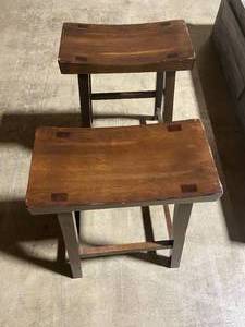 lot 13 image: Set of Two Vintage Wooden Stools