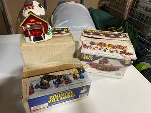lot 98 image: Christmas Village Decoration Kits with School House & Train Depot