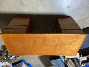 lot 203 image: Vintage Wooden Desk with Multiple Drawers