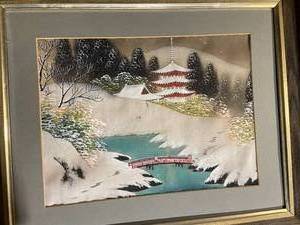 lot 207 image: Set of Two Framed Asian Themed Landscape Paintings