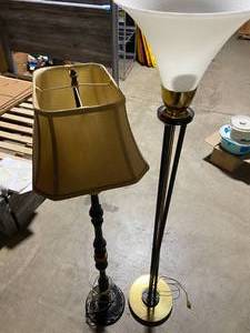 lot 241 image: Set of Two Elegant Standing Lamps with Unique Shades