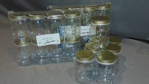 23 Pack Lot Cornucopia 16oz Plastic Mason Jars ClearGold Mason Jar Style w Metal Lids, Pint Size, Compatible w  Jar Lids