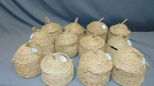 12 Pack Lot Woven Bee Hive Basket with Lid 7.25W x 6.5H