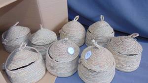 12 Pack Lot Woven Bee Hive Basket with Lid 7.25W x 6.5H