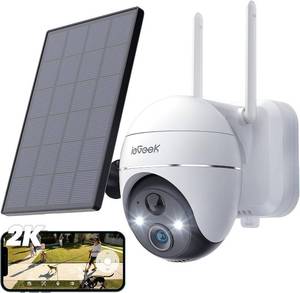ieGeek Security Camera Outdoor, 2K Wireless WiFi 360°PTZ Camera, Solar Battery Powered Color Night Vision,Compatible with Alexa
