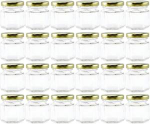 1.5oz Mini Hexagon Glass Jars 48pk Tiny with Gold Lids, 3-Tablespoon Capacity