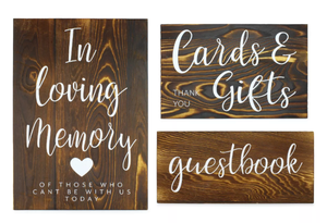 Darware Rustic Wooden Wedding Reception Signs, 3pc Set for Guests, Gifts, and Memorial