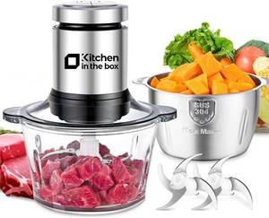 Kitchen in the box Food Processors, Mini Meat Grinder & Food Chopper Electric Vegetable Chopper with 2 Bowls (8 Cup8 Cup)& 2 Bi-Level Blades for MeatfishVegetableBaby Food400 W (Sliver)