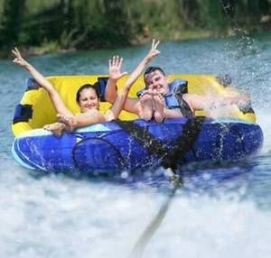 Sable Towable Tube 3-Person with Dual Front & Back Tow Points, 3 Rider Inflatable Towable with Heavy Gauge & Durable Build, Inflatable Float Tube