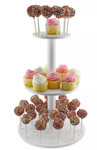 Darware Cake Pop  Cupcake Stand White Wooden Dessert Display for Parties and Special Events