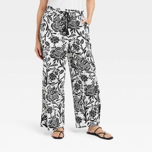Womens Relaxed Fit Wide Leg Pants - Knox Rose Heather Black Floral 2XL