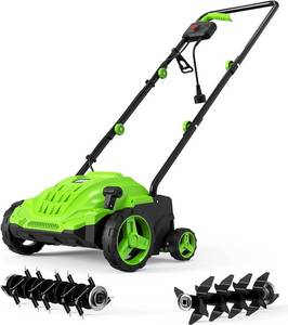 SWIPESMITH 13-Inch 12 Amp Electric Dethatcher Scarifier with Foldable Handle, 2-in-1 Lawn Dethatcher with Two Safety Switches, 4-Position Depth Adjustment for Garden, Yard