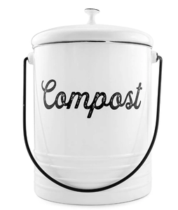 AuldHome Design Enamelware Compost Bin, Farmhouse Compost Can Set w Lid and Filters, 1.3 Gallon