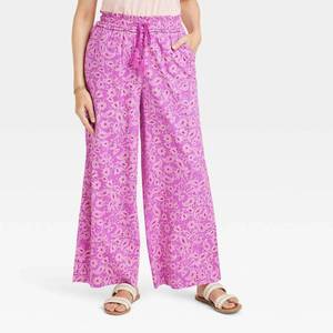 Knox Rose Womens Relaxed Fit Wide Leg Pants Magenta Floral Size 3X