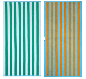 16 Pack Sun Squad Reversible 3 x 6 Green Blue Orange & White Extra Long Beach Towel