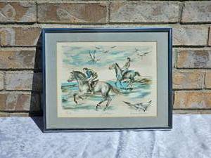 lot 25 image: Vintage Signed Enrico Molino Lithograph Gallop