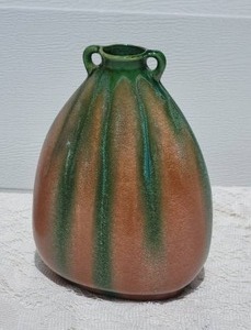 lot 96 image: Breathtaking Belgian Studio Art Pottery - Green  Sand Drip Glaze Vase