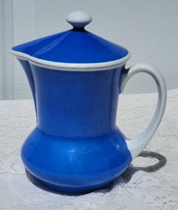 lot 89 image: Mid-Century Modern Czech Studio Ceramic Pitcher - Royal Blue  White
