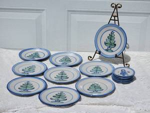 lot 88 image: SIGNED Adorable Vintage Hand Painted Christmas Ceramic Service - M.A. Hadley - (15)