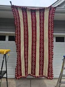 lot 54M image: Crochet Wool Coverlet with Cross Stitch Pattern