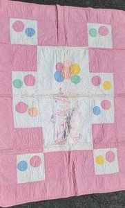 lot 120 image: Fun Vintage Embriodered Clown Nursery Quilt