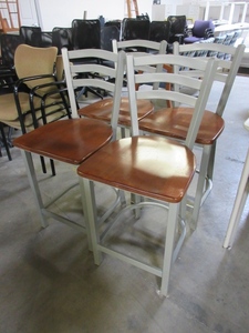 WOOD AND METAL COUNTER HEIGHT STOOLS