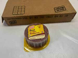 lot 142 image: L. 1 Case Oscar Meyer Beef Cotto Salami&nbspBest&nbspBy 07032021