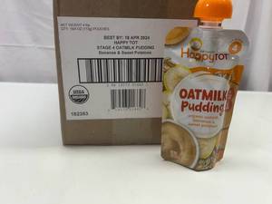 lot 197 image: MM. 16x 4oz Pouches Happy Tot Stage 4 Oatmilk Pudding-Bananas & Sweet Potatoes&nbspBest&nbspBy 04182024