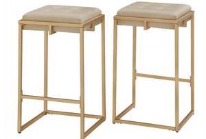 lot 6 image: 2 Gold Finish, Beige  Velvet Counter Height Stools