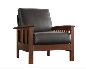lot 25 image: Dark Brown Oak Vinyl Mission Chair