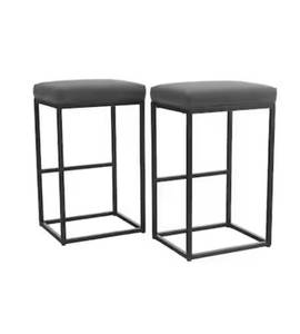 lot 27 image: 2 Black Cushioned Metal Bar Stools