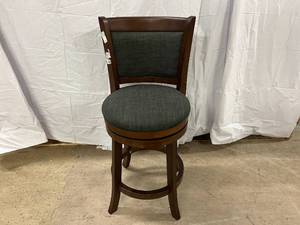 lot 40 image: Cherry Finish 24 H Linen Swivel Chair