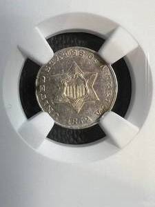 1852 US 3 CENT SILVER NGC UNC DETAILS