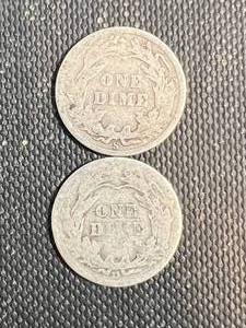 2 US BARBER DIMES 1908-S 1912-D