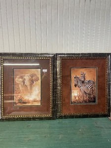 lot 40 image: 2 Framed pictures featuring a Zebra and Elephant