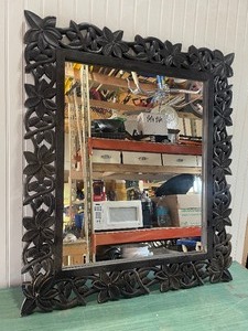 lot 47 image: Black framed mirror with hooks...