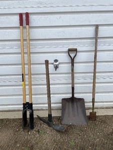 lot 176 image: Post hole digger, ice pick and shovel
