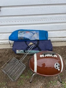 lot 202 image: Yard games, tent, grill and a cooler