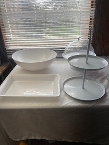 lot 217 image: Cookie and cake display plus serving platters and dishes
