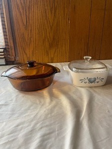 lot 240 image: Casserole dishes, one is Fireking...