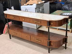 lot 3 image: Marble Top  Wood Buffet Table