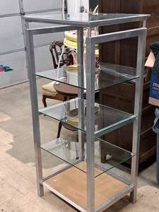 lot 7 image: Metal  Glass Top Display Shelf with 3 Glass Shelves
