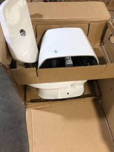 Glacier Bay 2-Piece 1.28 GPF High Efficiency Single Flush Elongated Toilet in White, Seat Included Customer Returns See Pictures