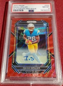 lot 70 image: 2022 Prizm Isaiah Spiller Autographed Red Wave Rookie Card - PSA 8 #d149