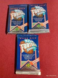 lot 91 image: (3) Unopened 1991 Upper Deck Football Packs - Possible Favre Rookie