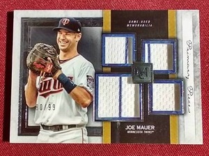 lot 102 image: 2020 Topps Museum Collection Joe Mauer Game-Used Jersey Card - #d99
