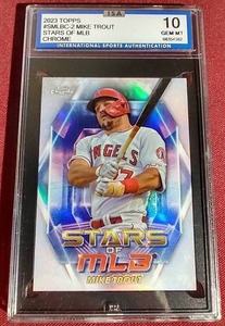 lot 104 image: 2023 Topps Mike Trout Chrome Stars of MLB Card - ISA 10