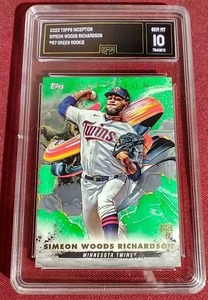 lot 118 image: 2023 Topps Inception Simeon Woods Richardson Green Rookie Card - GMA 10