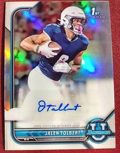 lot 124 image: 2021-22 Bowman Chrome University Jalen Tolbert 1st Bowman Autograph Card