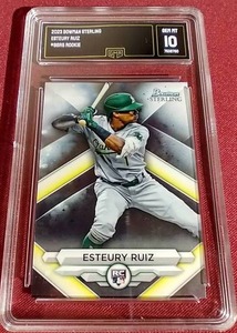 lot 125 image: 2023 Bowman Sterling Esteury Ruiz Rookie Card - GMA 10